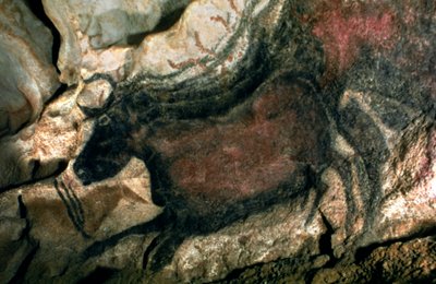 Rock painting of a black bull, c.17000 BC by Prehistoric